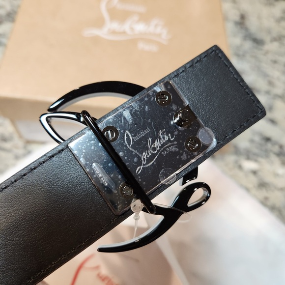 NEW Christian Louboutin Black Hardware and Black Snake Embossed Belt Size 85 - Picture 3 of 7